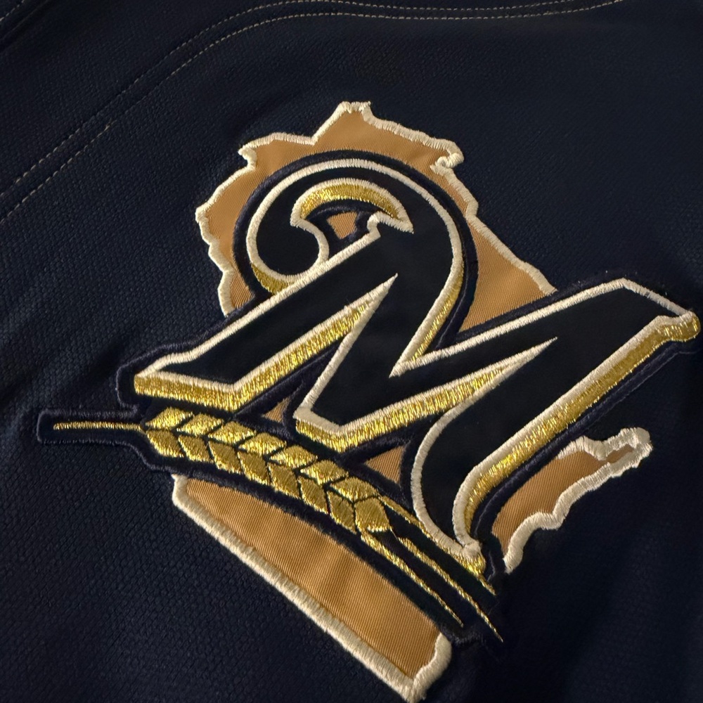 Nike MLB Milwaukee Brewers Baseball Jersey #8 Braun Size XXL Navy Blue Gold - Picture 3 of 11